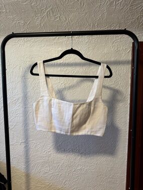 REFORMATION - White Linen Square-Neck Crop Top with Zipper Back